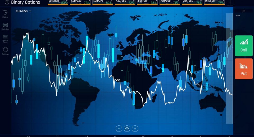 Web interface of binary option trading, financial statistics with asset pricing